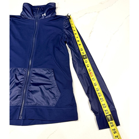Under Armour Warm Up Track Jacket Womens Small Blue Full Zip Fitted Stretch - Picture 7 of 12